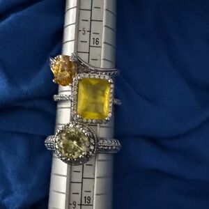 Elegant Yellow and Silver Gemstone Ring Set